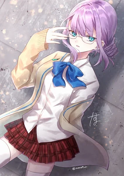 AI generated anime JK school girl character, Bookish JK, smart school uniform styling, studious thoughtful expression, vertical portrait