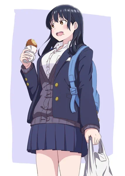 AI generated anime JK school girl character, Bookish JK, smart school uniform styling, studious thoughtful expression, vertical portrait