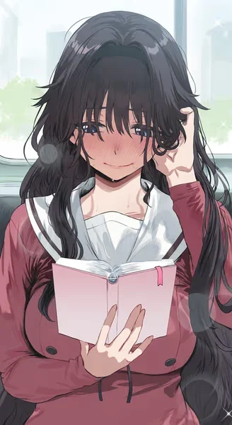 AI generated anime JK school girl character, Bookish JK, smart school uniform styling, studious thoughtful expression, vertical portrait
