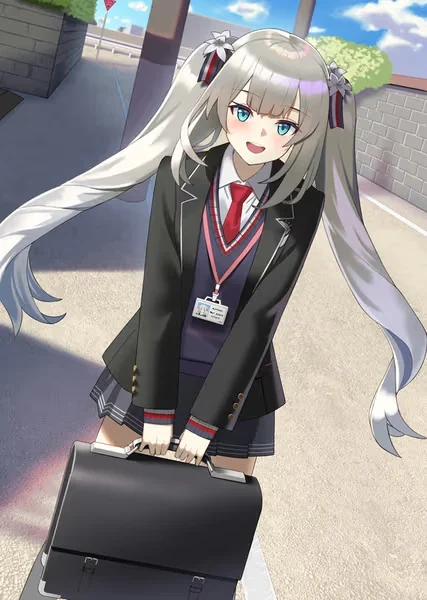 AI generated anime JK school girl character, Bookish JK, smart school uniform styling, studious thoughtful expression, vertical portrait