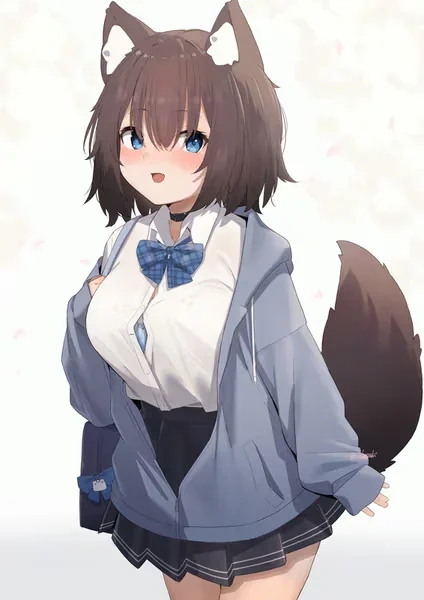 AI generated anime JK school girl character, Maid JK, maid or comfort companion styling, calm supportive expression, vertical portrait