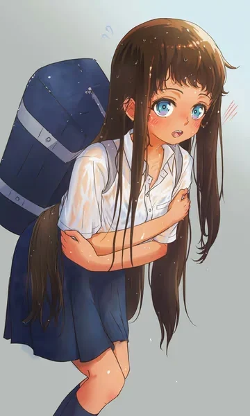 AI generated anime JK school girl character, Maid JK, maid or comfort companion styling, calm supportive expression, vertical portrait
