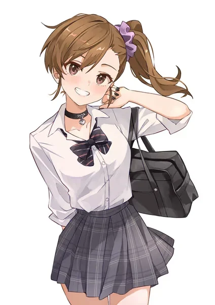 AI generated anime JK school girl character, Pure JK, soft natural school uniform styling, shy polite expression, vertical portrait