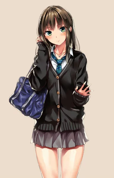 AI generated anime JK school girl character, Pure JK, soft natural school uniform styling, shy polite expression, vertical portrait