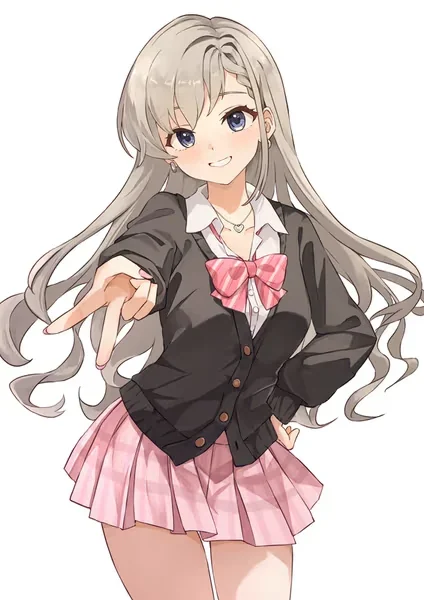 AI generated anime JK school girl character, Pure JK, soft natural school uniform styling, shy polite expression, vertical portrait