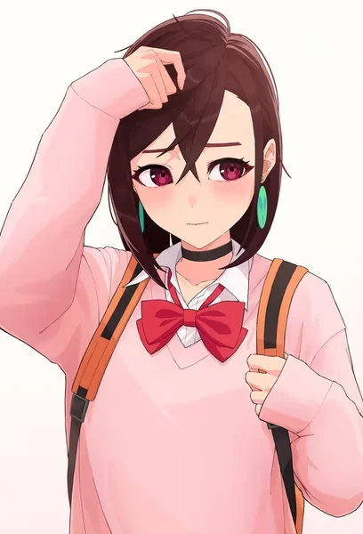 AI generated anime JK school girl character, Pure JK, soft natural school uniform styling, shy polite expression, vertical portrait