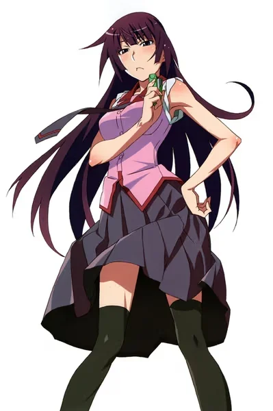 AI generated anime JK school girl character, Tsundere JK, tsundere school girl styling, spirited teasing expression, vertical portrait