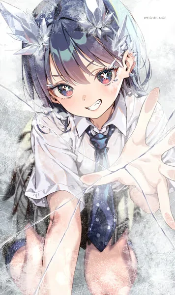 AI generated anime JK school girl character, Yandere JK, intense school girl styling, dramatic obsessive roleplay mood, vertical portrait